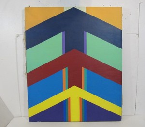 lot 234 image: Large Signed Vintage Geometric Arrows Oil on Canvas Painting