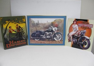 lot 251 image: 2 Embossed Metal HARLEY DAVIDSON Motorcycle Signs & Framed Pictures