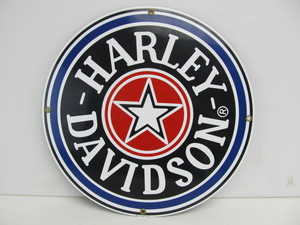 lot 252 image: Round Porcelain Enamel Ande Rooney HARLEY DAVIDSON Motorcycle Sign