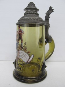 lot 262 image: Excellent Antique Yellow Glass German Beer Stein