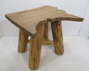 lot 269 image: Great Looking Rustic Solid Wood MINNESOTA State Stool or Side Table