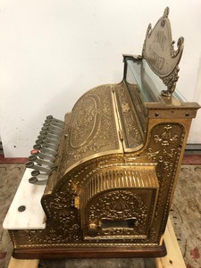 lot 1 image: Beautiful Antique Brass NATIONAL Model 336 Cash Register