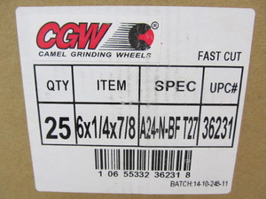 lot 301 image: Brand New Case of 25 CGW Fast-Cut Grinding Wheels