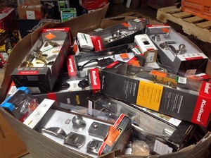 lot 20 image: Gaylord full of assorted Door Hadware some maybe missing pieces