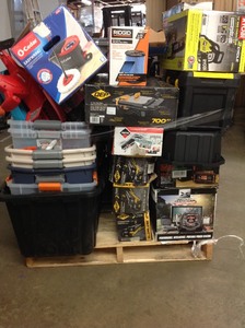 lot 19 image: Lot of assorted storage bins, misc tools and assorted  mailboxes