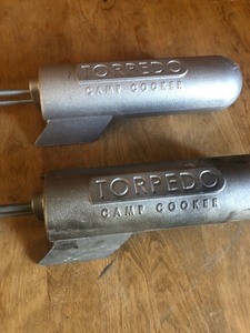 lot 49 image: HEAVY DUTY CAST ALUMINUM 2 TORPEDO ROCKETS CAMP CAMPFIRE COOKERS