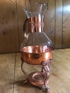 lot 61 image: VINTAGE COPPER & GLASS CARAFE COFFEE LIQUID DISPENSER BURNER
