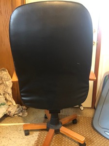 lot 77 image: OFFICE ARM CHAIR - WEAR TO WOOD ARMS