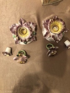 lot 151 image: WOW GORGEOUS VINTAGE GOLDEN ORCHID PORCELAIN FLORAL MADE IN JAPAN (2) 3 PIECE CANDLEHOLDER SETS