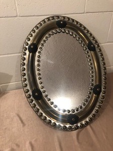 lot 157 image: VINTAGE ANTIQUE HANDMADE IN SPAIN TIN OVAL MIRROR - GREAT CONDITION FOR AGE
