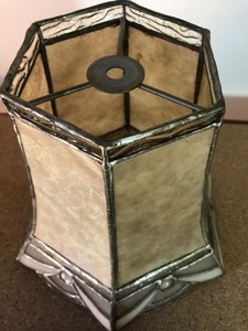 lot 242 image: TIFFANY STYLE LEADED GLASS LAMPSHADE