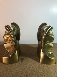 lot 281 image: Pair - USA Federal Eagle Brass Bookends PM Craftsman Made in USA Heavy