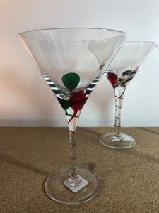 lot 316 image: HIGH END HEAVY STUDIO ART GLASS SET OF 4 EACH UNIQUE MARTINI GLASSES 