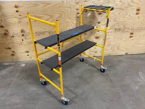 lot 26 image: MetalTech 4 ft. x 4 ft. x 2 ft. Mini Rolling Scaffold 500 lb. Load Capacity with Tool Shelf