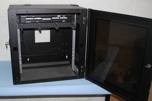 lot 56 image: Chatsworth CPI Wall Mount Pro Audio Video Equipment Rack with Network Unit & Lock & Keys