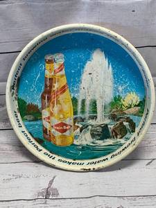 lot 43 image: Vintage Grain Belt Metal Tray 13 diameter