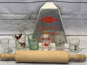 lot 72 image: Vintage Shot Glasses, Rolling Pins  Fairway Foods Promo Dust Pan
