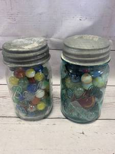 lot 81 image: 2 Antique Ball Jars Filled with Unsearched Old Marbles