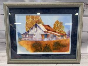 lot 92 image: Fitch Watercolor Barn Painting 16 x 20