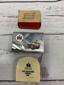 lot 97 image: Vintage International Harvester Belt Buckle, Tape Measure, Breaker Point