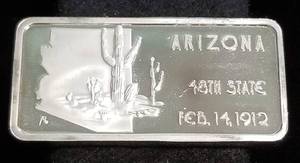 lot 39 image: 1 TROY OZ. .999 FINE SILVER ART BAR 50 STATES ARIZONA AMAZING TONING