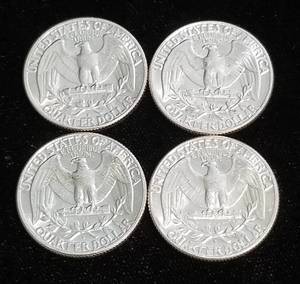 lot 46 image: GROUP OF 4 BU SILVER WASHINGTON QUARTERS AS PICTURED