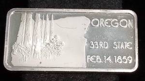 lot 51 image: 1 TROY OZ. .999 FINE SILVER ART BAR 50 STATES OREGON AMAZING TONING