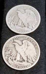 lot 55 image: 2 WALKING LIBERTY HALF DOLLARS 1920 1929-S