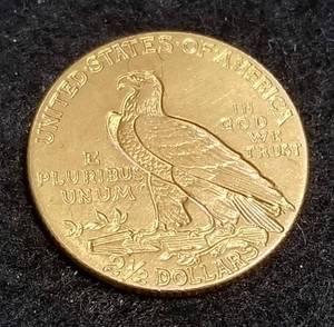 lot 02 image: 1908 US $2.50 GOLD INDIAN BU-UNC