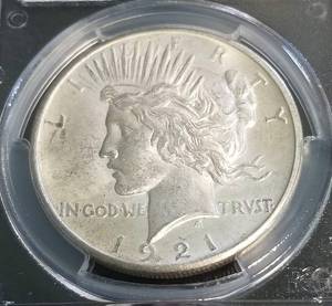 lot 03 image: 1921 PEACE SILVER DOLLAR HIGH RELIEF KEY DATE MS63 PCGS