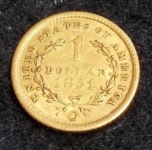 lot 10 image: 1851-O NEW ORLEANS MINT US GOLD DOLLAR AU