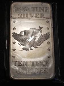 lot 03-A image: 1981 US ASSAY OFFICE SAN FRANCISCO 10 TROY OZ. .999 FINE SILVER BAR