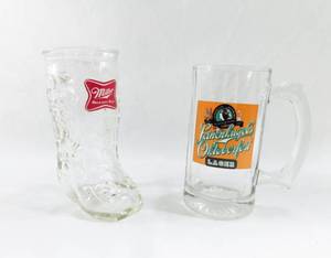 lot 33 image: Vintage Miller High Life Boot Mug and Leinenkugels Oktoberfest Glass Mug