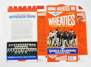 lot 18 image: Vintage 1987 Minnesota Twins World Series Champions Wheaties Box