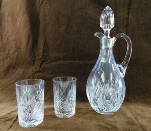 lot 103 image: Vintage Handled Crystal Decanter With Two Crystal Glasses