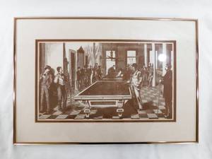lot 156 image: Vintage Framed Victorian Pool Hall Scene Print
