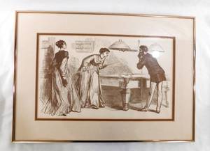 lot 157 image: Vintage Framed Victorian Pool Hall Scene Print