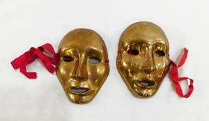 lot 189 image: Pair of Vintage Brass Masks