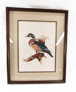 lot 155 image: Vintage Framed Wood Duck Print By John W. Allen