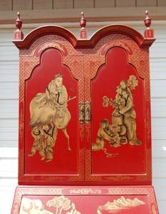 lot 1 image: Vintage Queen Anne Chinoiserie Oriental Two Piece Secretary Desk