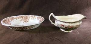 lot 231 image: Vintage S.F. and J England Semi Porcelain Bowl and Vintage English Gravy Boat