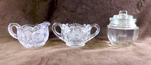 lot 232 image: Vintage Crystal Cream and Sugar Set and Crystal Container