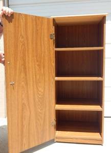 lot 143 image: Rolling Four Shelf Wood Cabinet