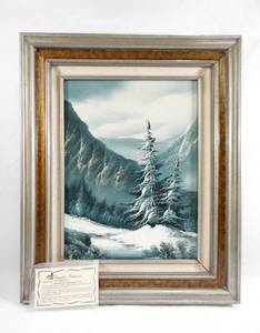 lot 50 image: Vintage 1983 D. Haloimann Winter Mountain Scene Original Oil Painting