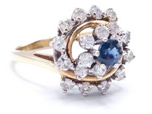 Vintage Sapphire and Diamond Estate Ring in 14k Yellow Gold