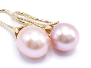 Beautiful Pink Pearl Estate Earrings in 14k Yellow Gold