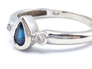 Natural Blue Sapphire and Diamond Estate Ring in White Gold