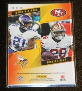 2019 Prestige Jerick McKinnon Dual Jersey Relic Card