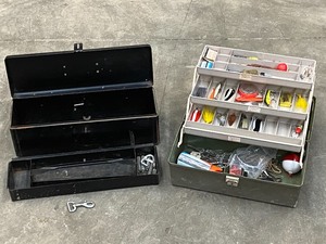 lot 36 image: (1) Plastic Tackle Box & (1) Steel Tractor Toolbox