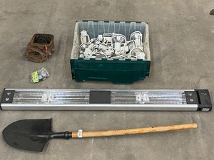 lot 43 image: Spade Shovel,  Electric Heater, Gearbox, Etc